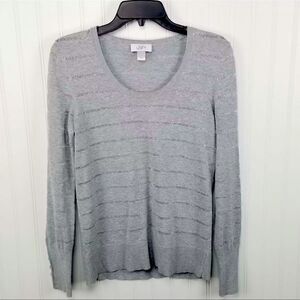 LOFT Gray Long Sleeve Shimmer Striped Long Sleeve Light Sweater Small